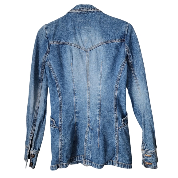MOSSIMO x VINTAGE Y2K denim blazer tailored denim jacket pointed collar size S - Picture 2 of 7
